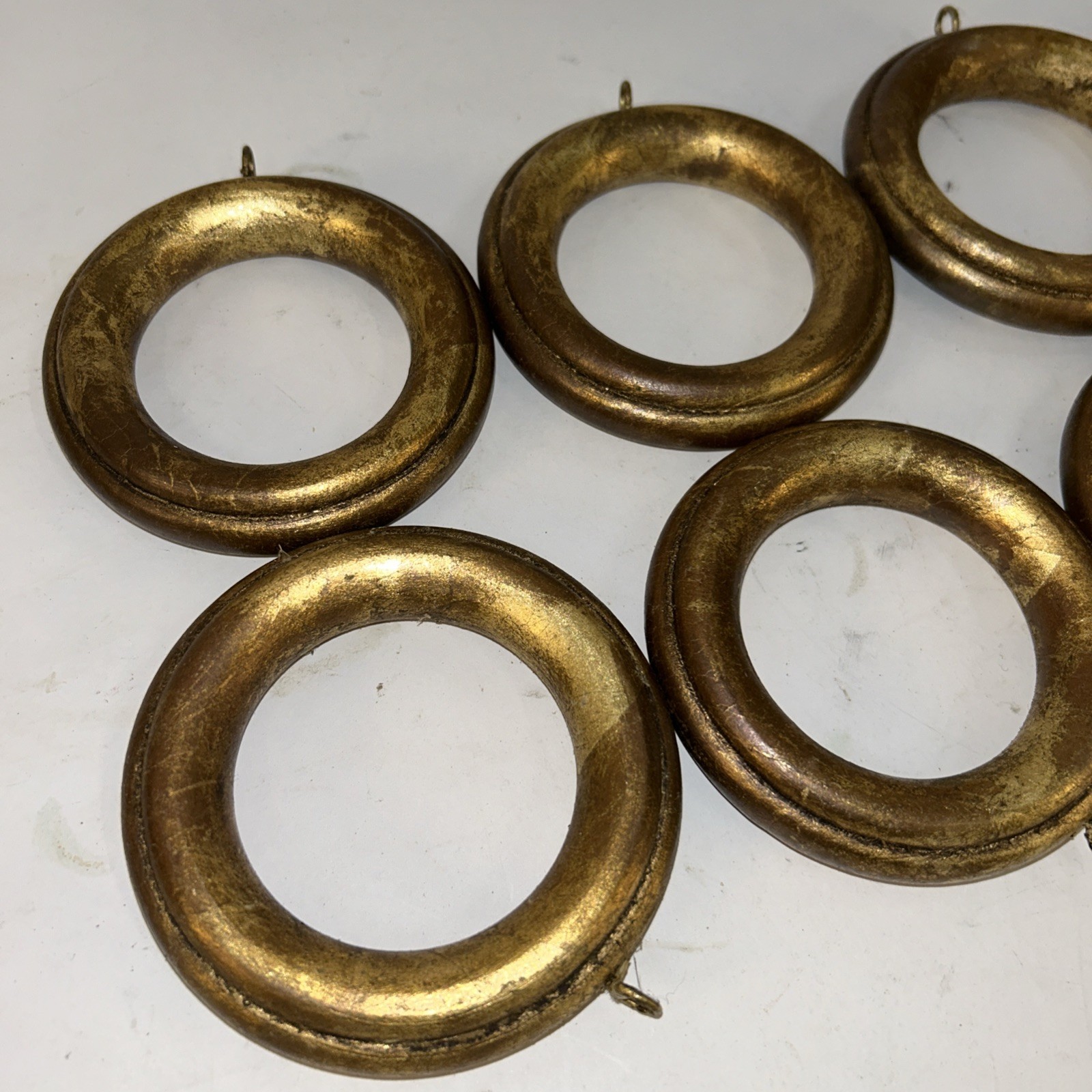 Lot Of 10 Medium Wooden Painted Brass Design Curtain Rings 2 1/4”
