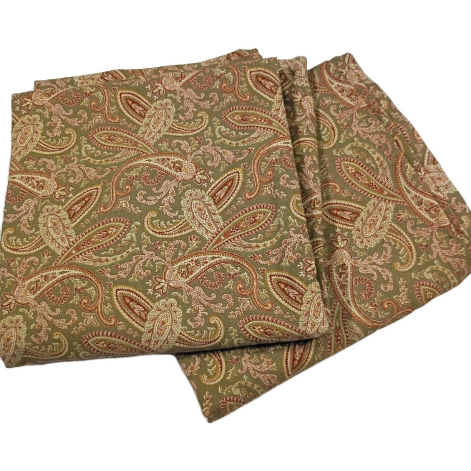 Country Curtains Paisley Drapery Panels Lot Of 2 Olive Green Red 87″ x 50″ USA