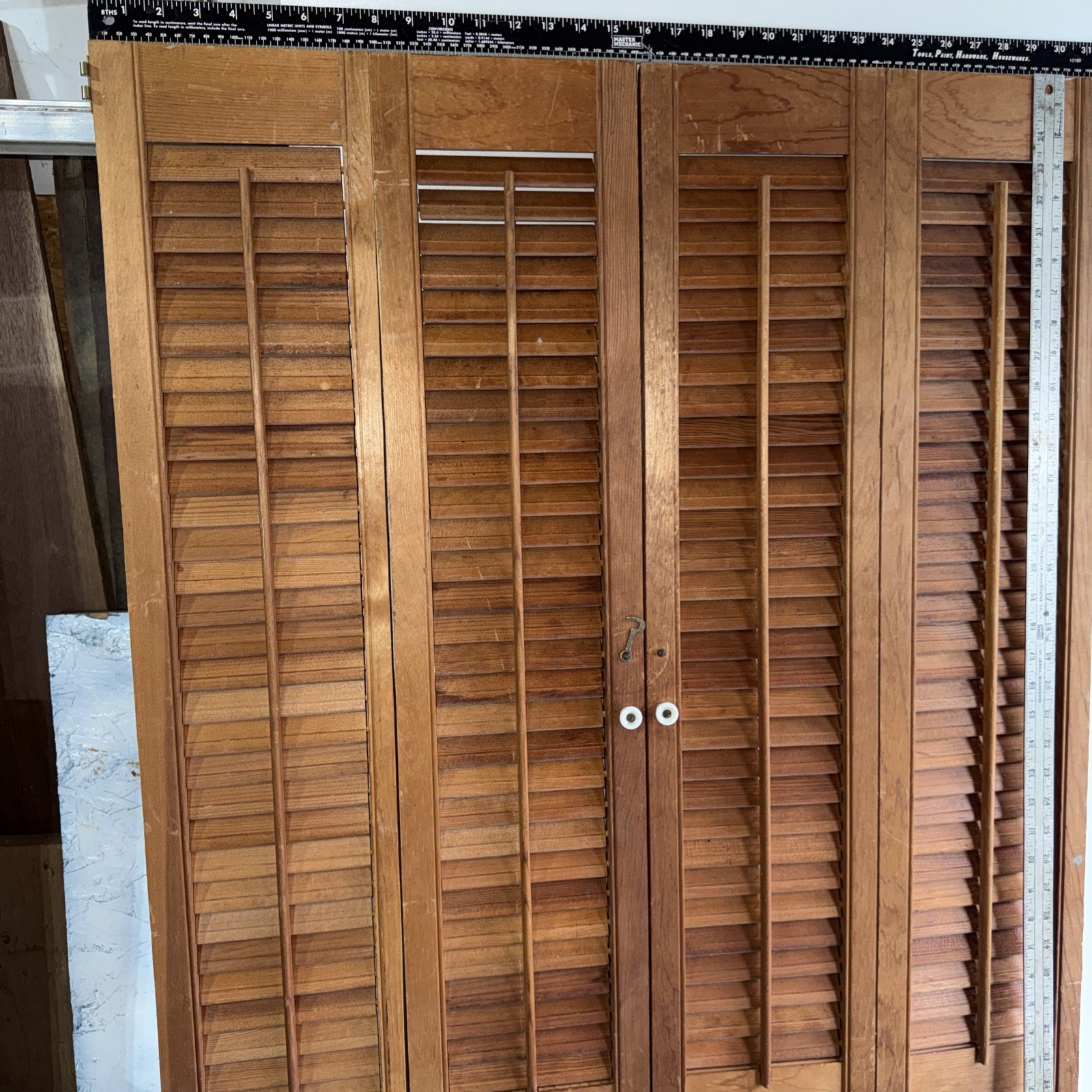 Tall louvered pine Shutters for interior use 31 1/2 x 36
