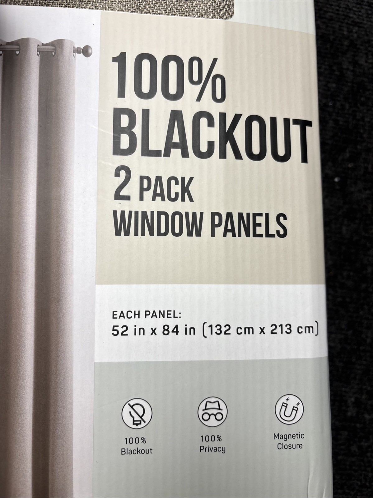 100% Blackout Magnetic Closure Window Panels 2 Pack Beige 52 x 84 in Grommet
