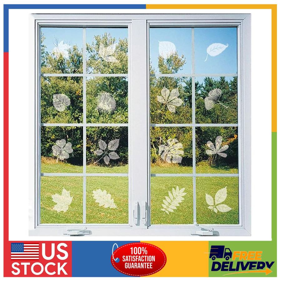 52 Large Leaf Anti-Collision Window Clings to Prevent Bird Strikes Non-Adhesive