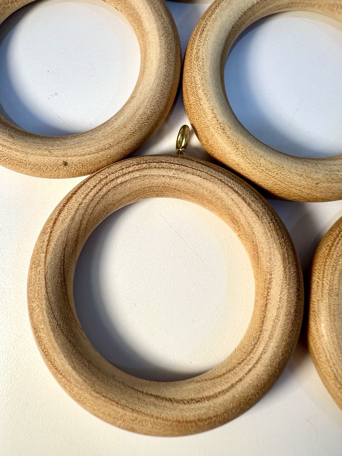 Set Of 30 Natural Wooden Curtain Rings~Gold Eye Hook 2.5” Stainable