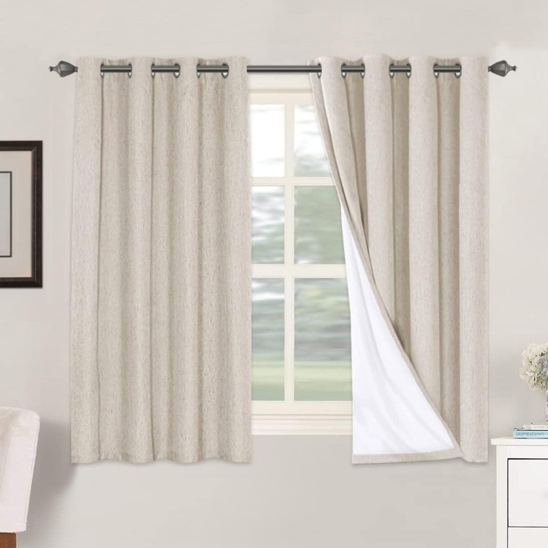 Blackout Linen Curtain Panels Energy Saving Noise Reduction Room Divider Decor