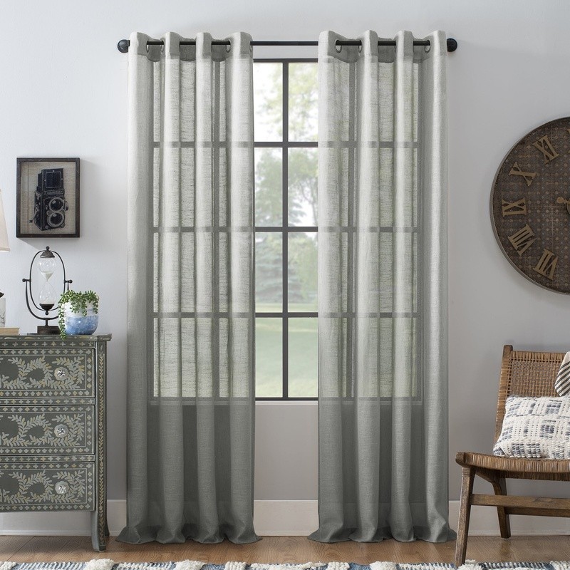 Slub Textured Linen Blend Grommet Top Curtain Panel Light Filtering Semi-Sheer