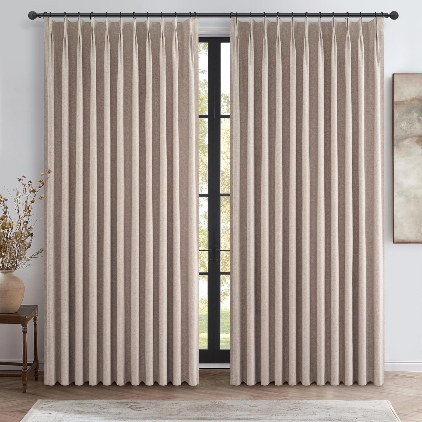 QJmydeco 70 x 96 Pinch Pleat Blackout Curtains Linen 2 Panels