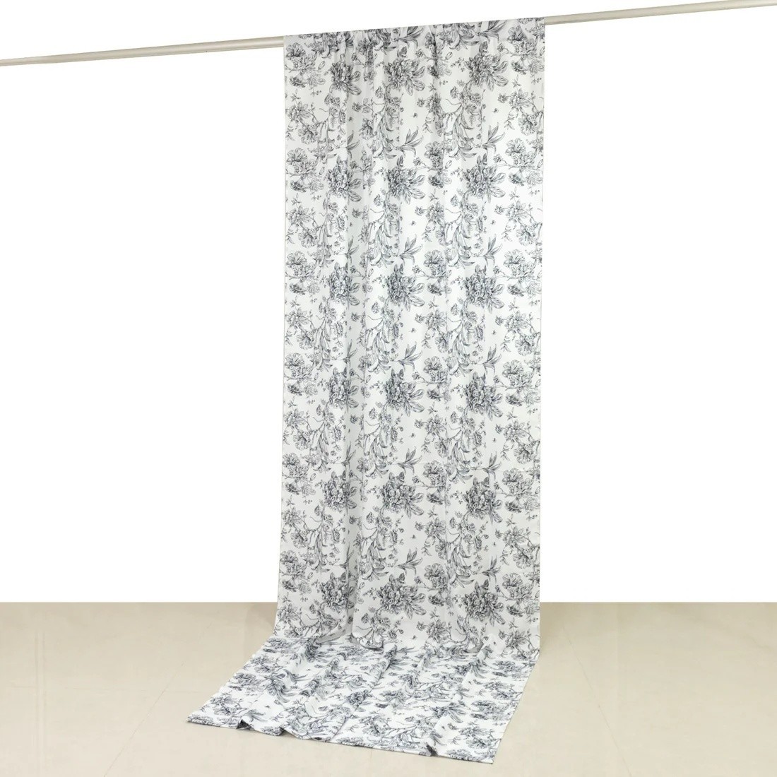 White Black 5ft x 12ft French Toile Polyester Backdrop Curtain with Rod Pockets