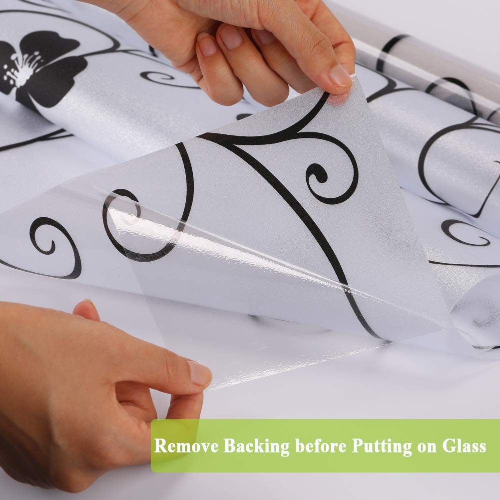 Decorative Window Film,Black Flower Static Cling Privacy Door Film, Non Adhes…