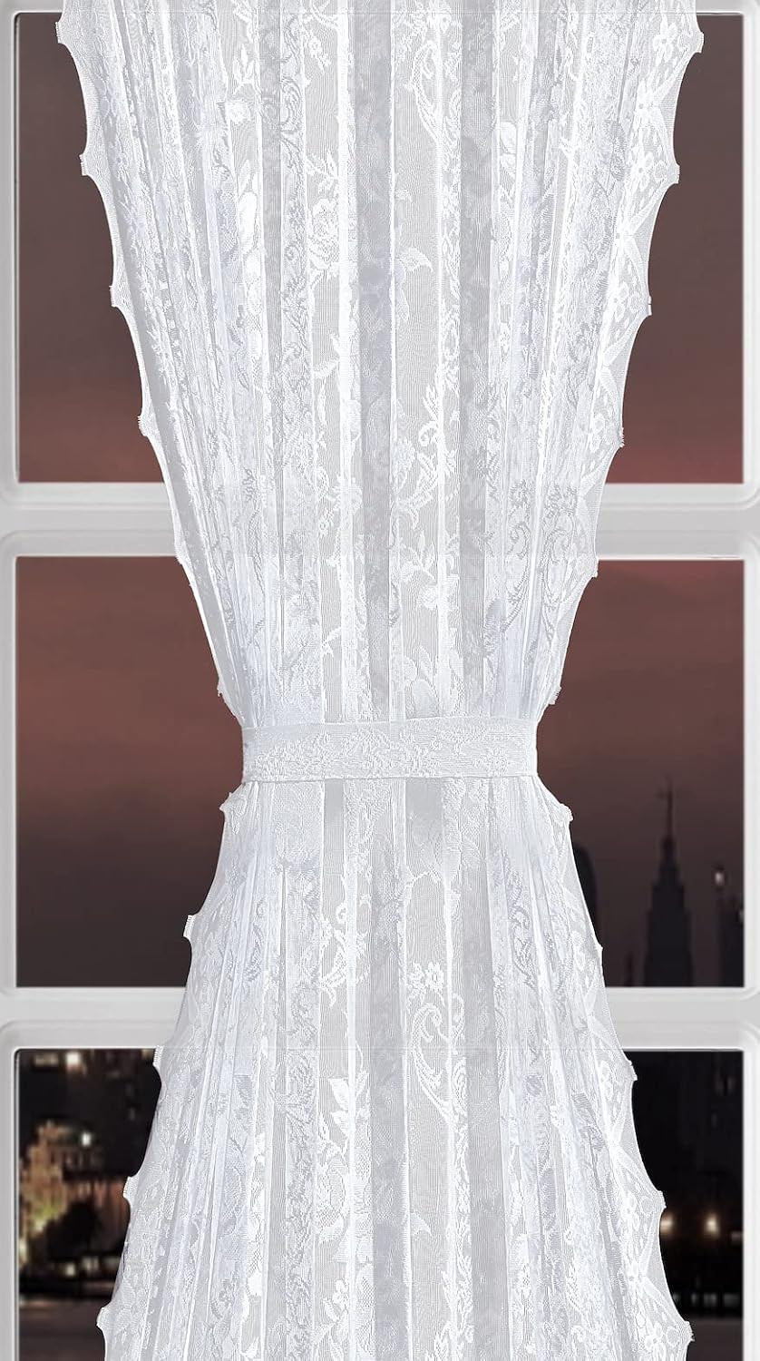 2 52 x 72 White Lace French Door Curtains. (Luna 52×72, White) | Pair of Premium