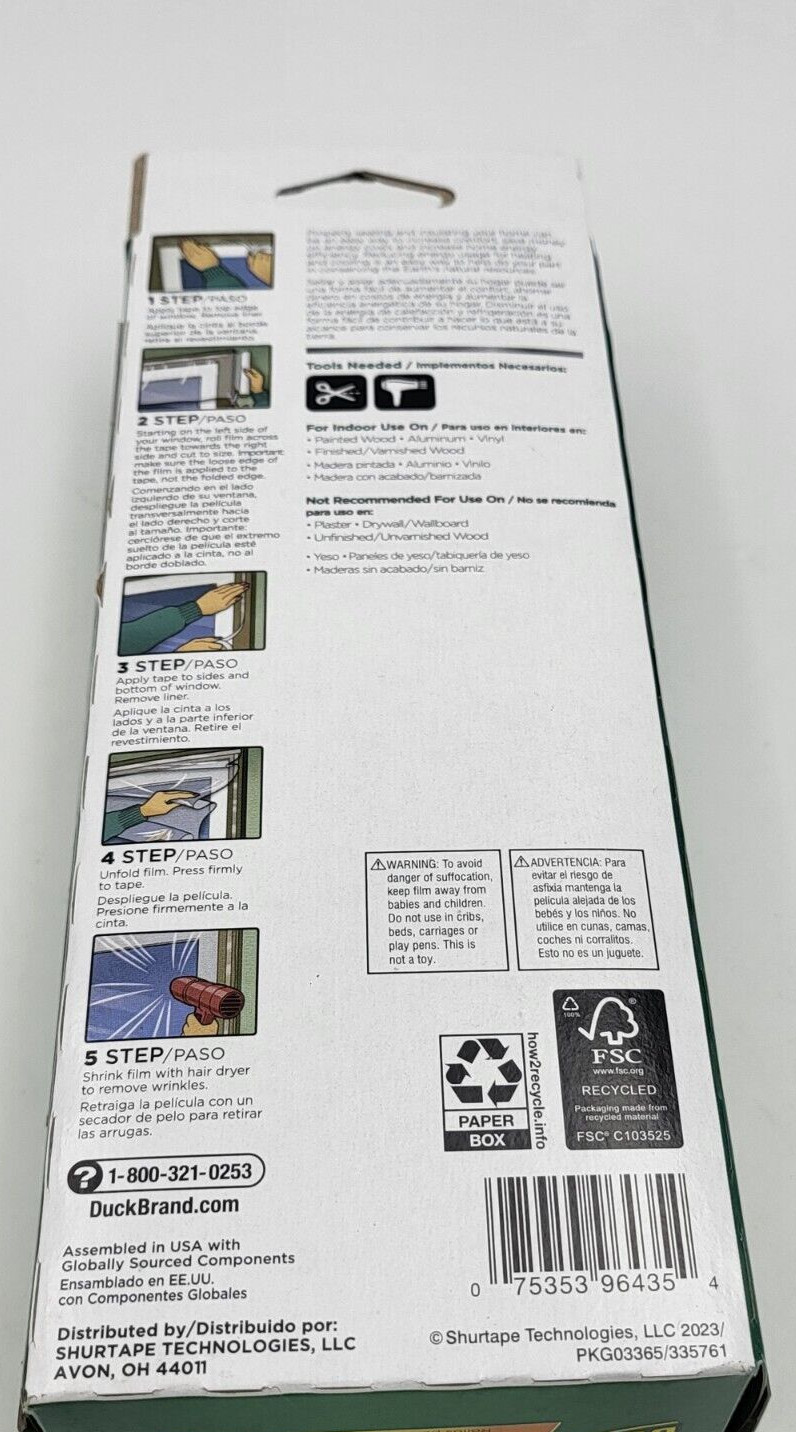 Duck Indoor Window Insulation Kit 5 Count 62″x210″ Wide Total – New
