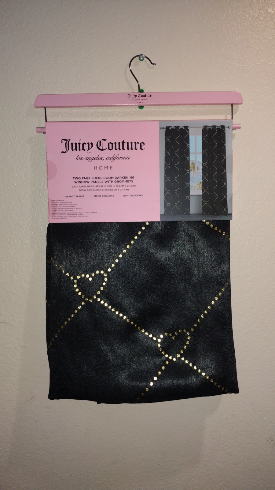 JUICY COUTURE WINDOW CURTAIN BLACK GOLD HEARTS JUICY COUTURE WINDOW PANEL SET