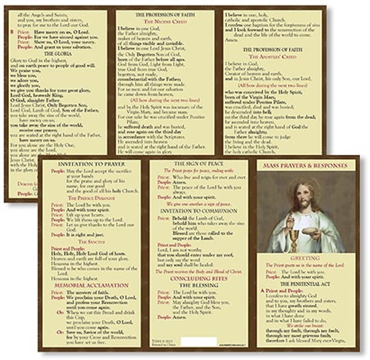 Catholic Mass Prayer Card Responses Laminated Cardstock, 4 1/2 Inch, Pack of 5