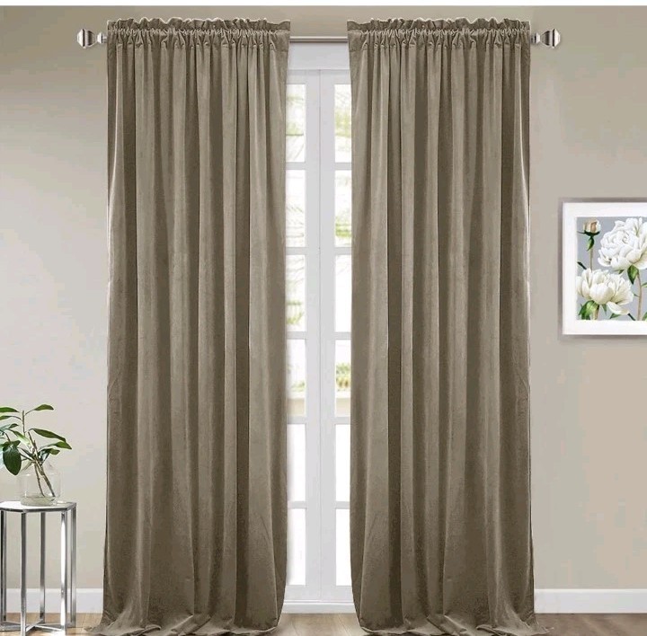 StangH Curtains 102 inches – Rod Pocket Camel Beige Velvet Room Darkening Window