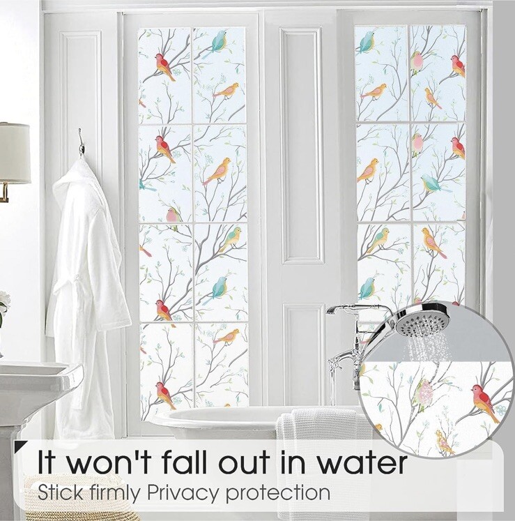 Coavas Window Privacy Film Decorative Bird Stained Glass Window Film Bathroom