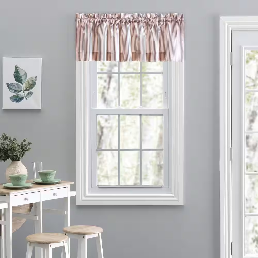 Plaza Stripe 15 In. L Polyester/Cotton Tailored Valance in Brick