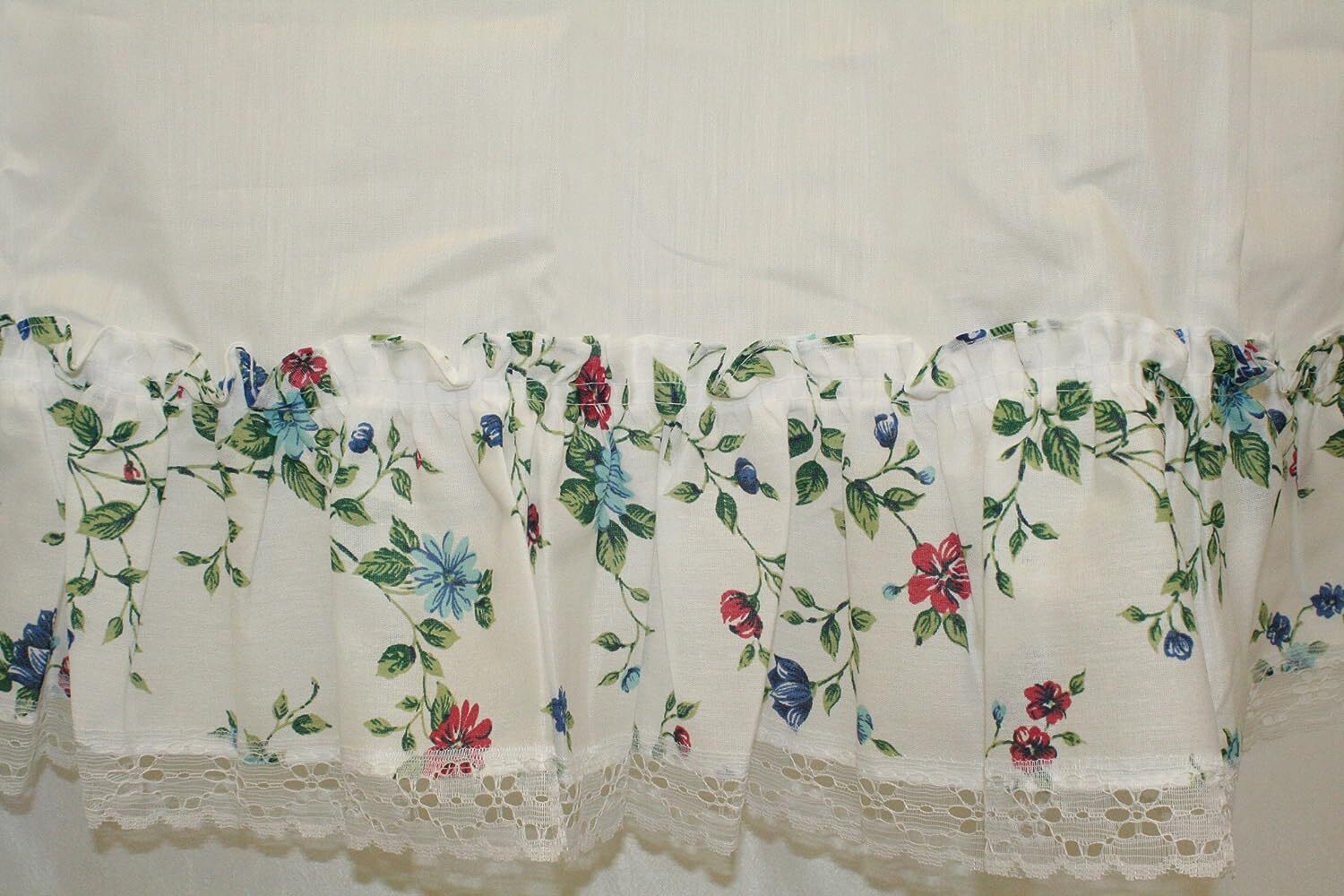 Country Floral Ruffled Valance Tiers Daisy Lace Trim Flowers Cafe Curtain