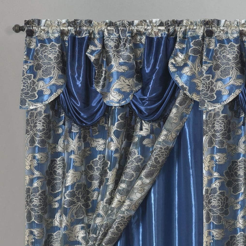 Jacquard Window Curtain W/ Attached Fancy Valance 2 Pcs 54″W x 84″L