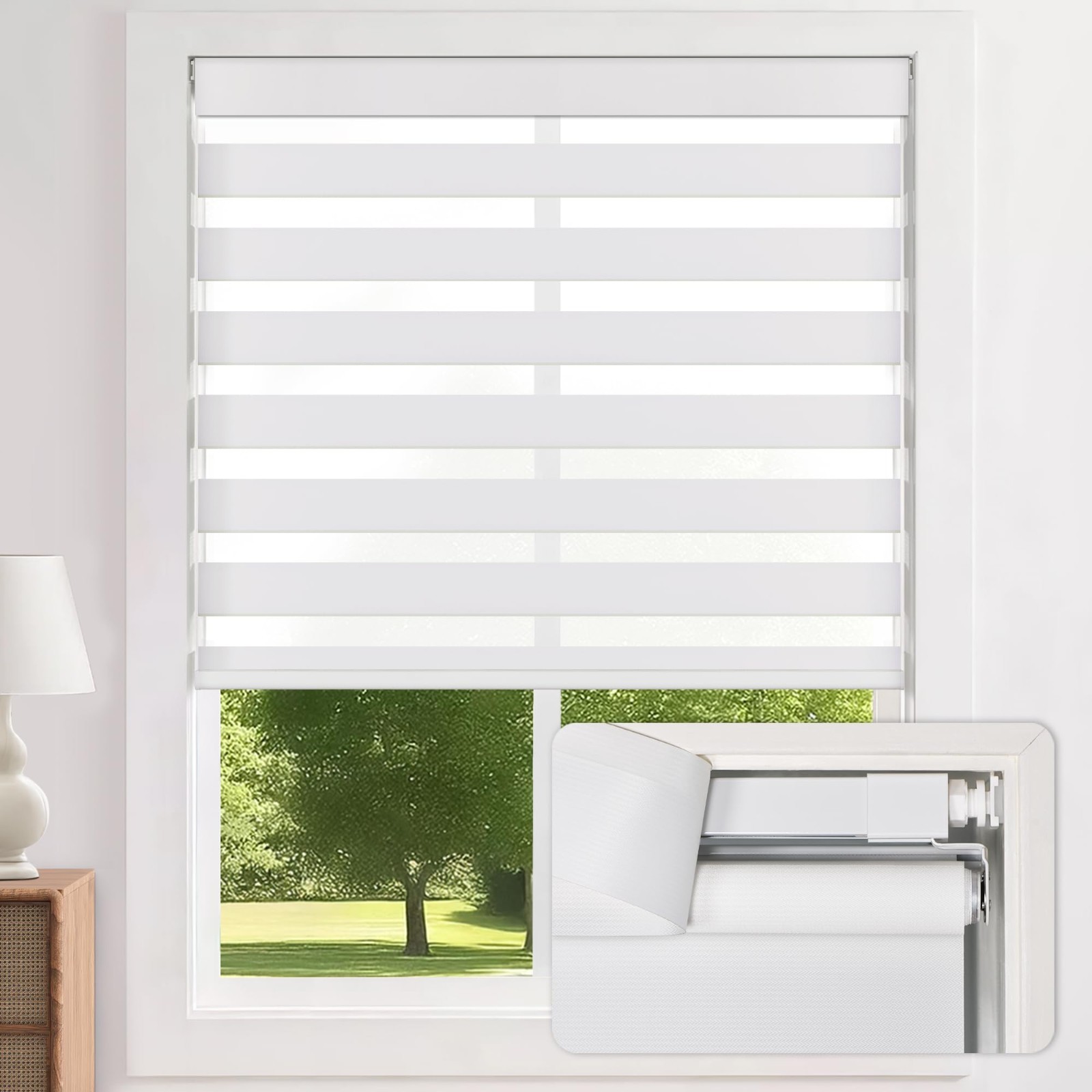Lazblinds No-Drill Cordless Zebra Blinds – Dual Layer Light Filtering Room