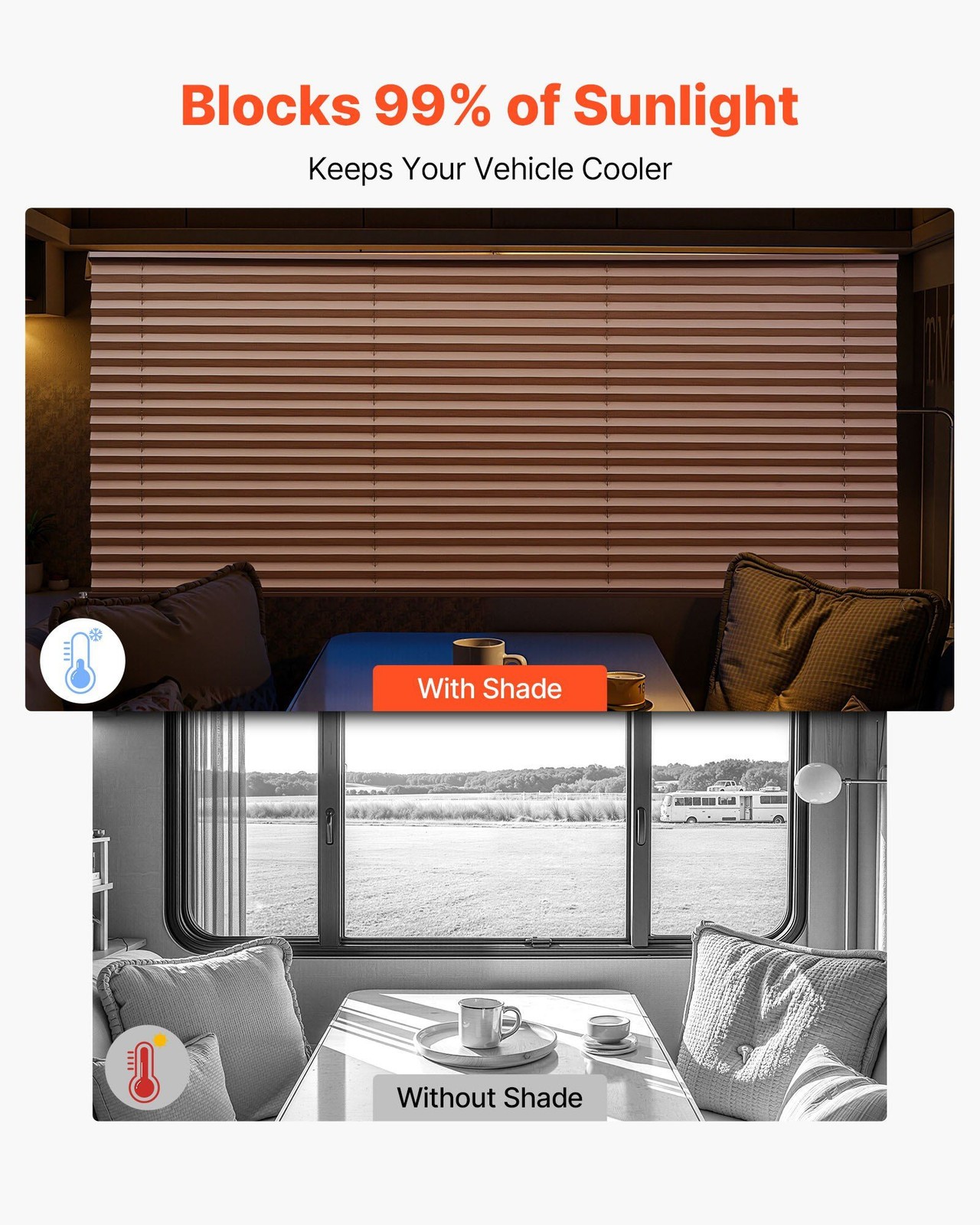 62x32in Camper Window Shade, High-Density Polyester, Cappuccino