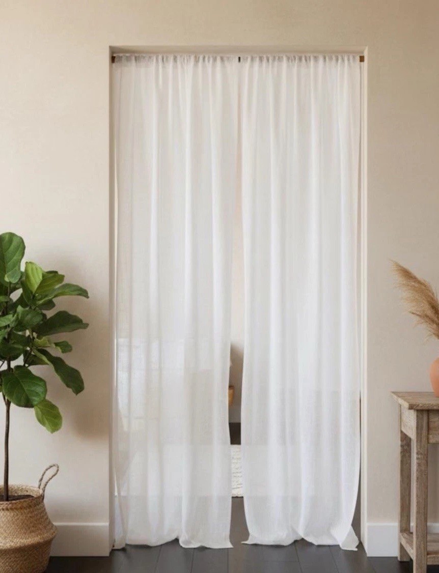 Pottery Barn 100% Linen Curtains Set of 2 White 50″ x 84” Unlined Semi Sheer