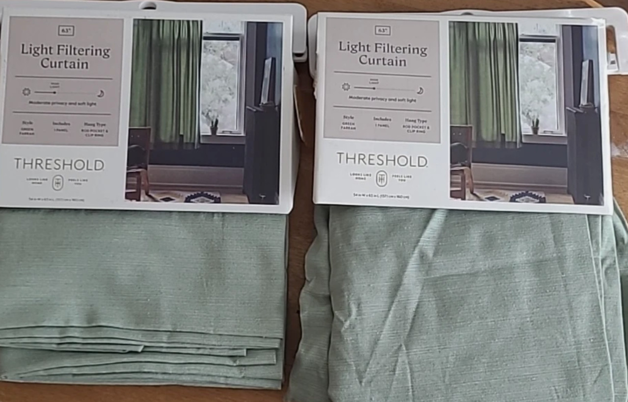 1 Pair 54×63 Sage Green Farrah Light Filtering Window Curtain Panels – *443
