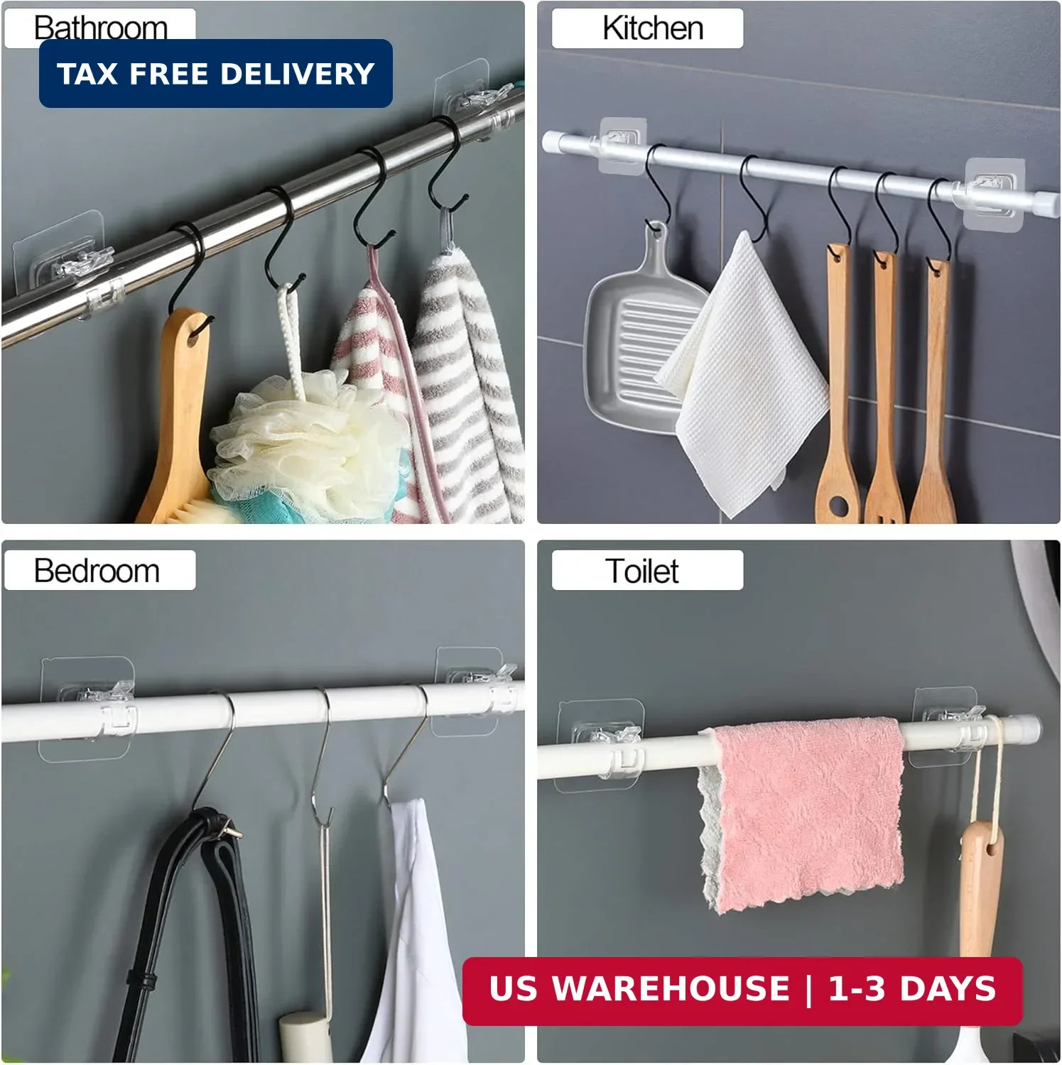 Codoule Self Adhesive No Drill Adjustable Curtain Rod Holder Hooks Brackets, Nai