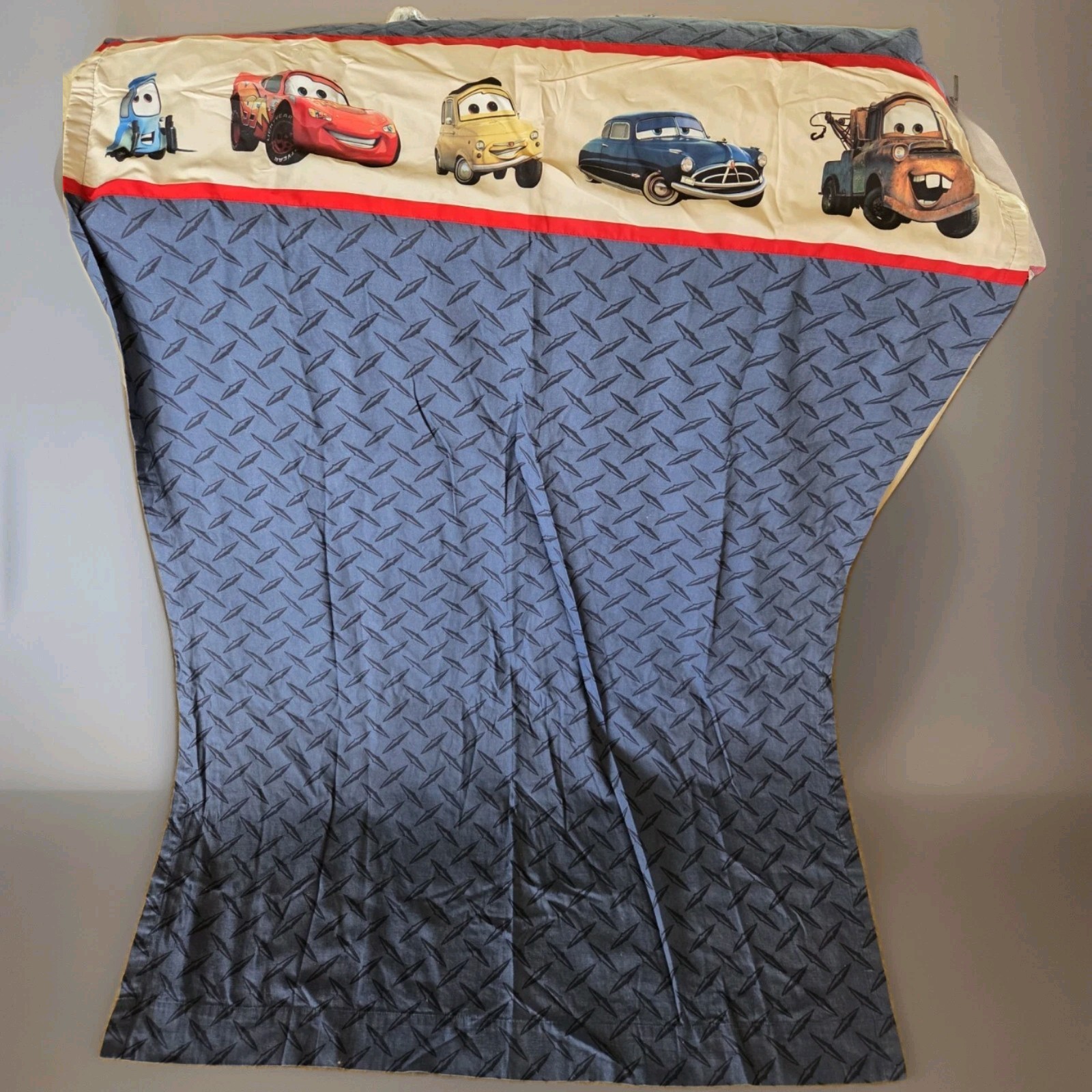 Disney Pixar Cars Tab Top Curtain Panel Canvas Fabric Blue Red Tabs 42 x 72