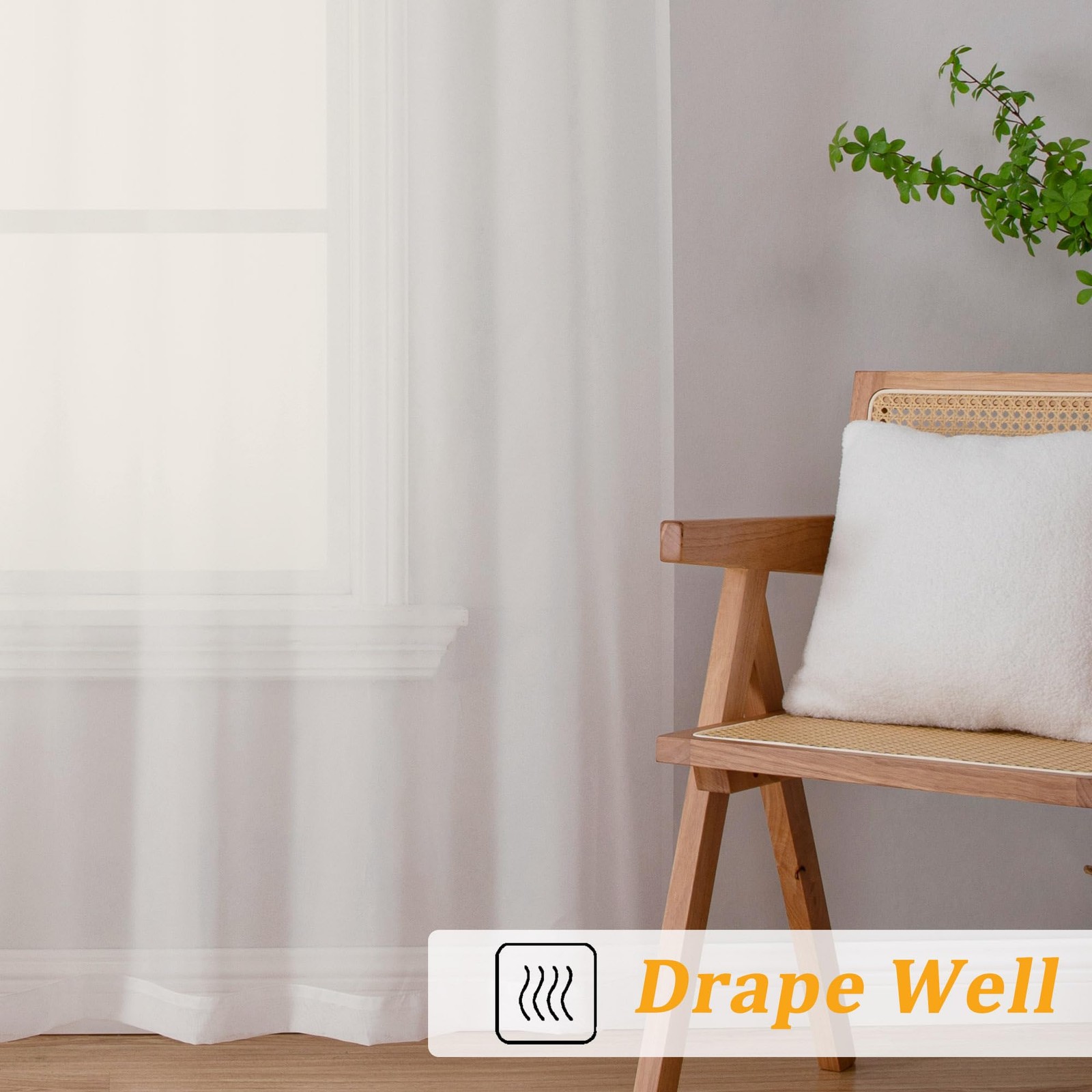 Gwine Sheer Ivory Curtains 96 Inches Long 2 Panels Set, Light Filtering Voile…