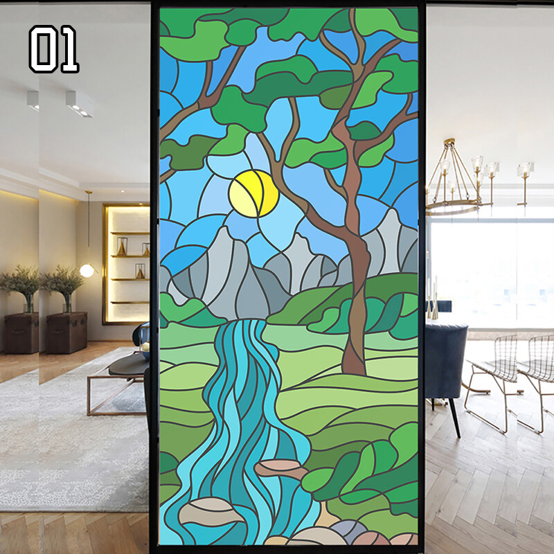 Window Film Retro Oil Painting Static Cling Room Decoration
