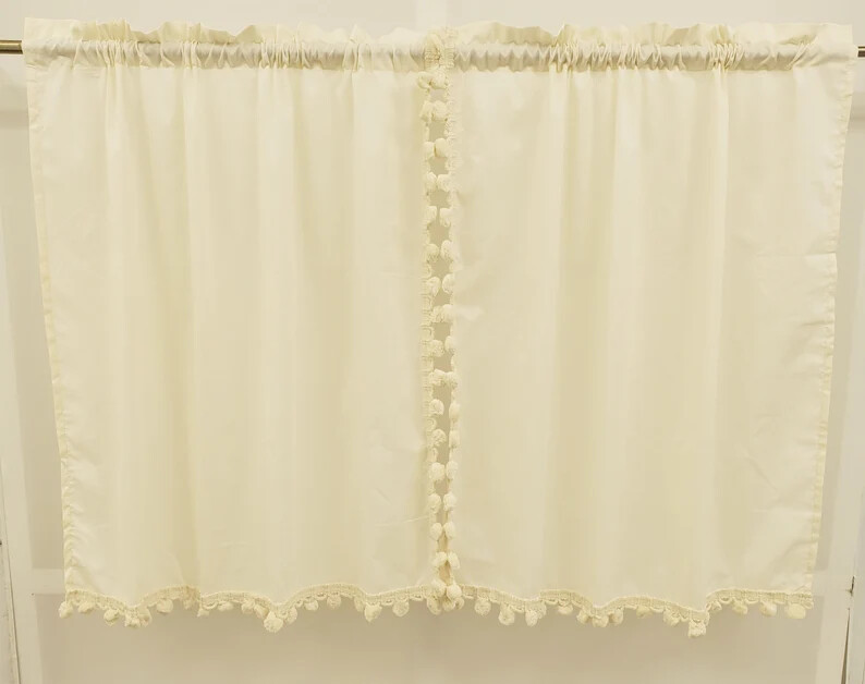 Vintage Classic Ball Fringe Panel Pairs, Tier Pairs, and Valances BEIGE NATURAL