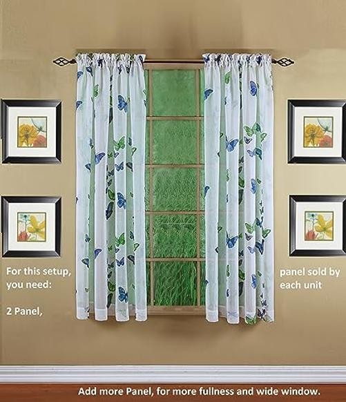 Butterflies Print Semi Sheer Panel 84″ 54W x 84L 54″W x 84″L – Blue – Pack of 1