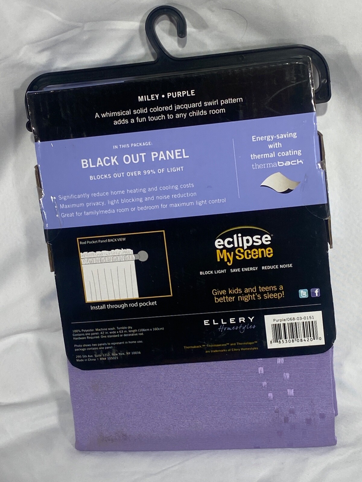 1 NEW Lavender Light Purple Therma Back Eclipse Kids Miley Panel 42X63 “
