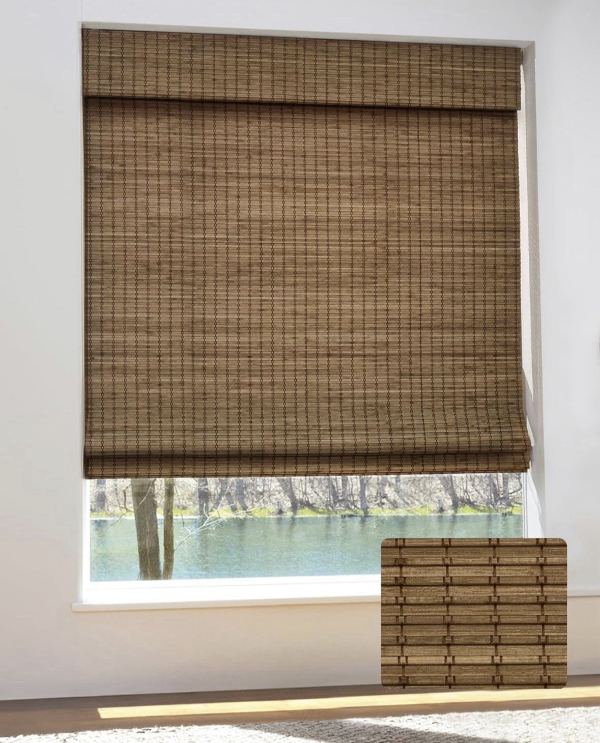 Cordless Bamboo Roman Shades Privacy Blinds for Interior Windows 34”W x 64″ H