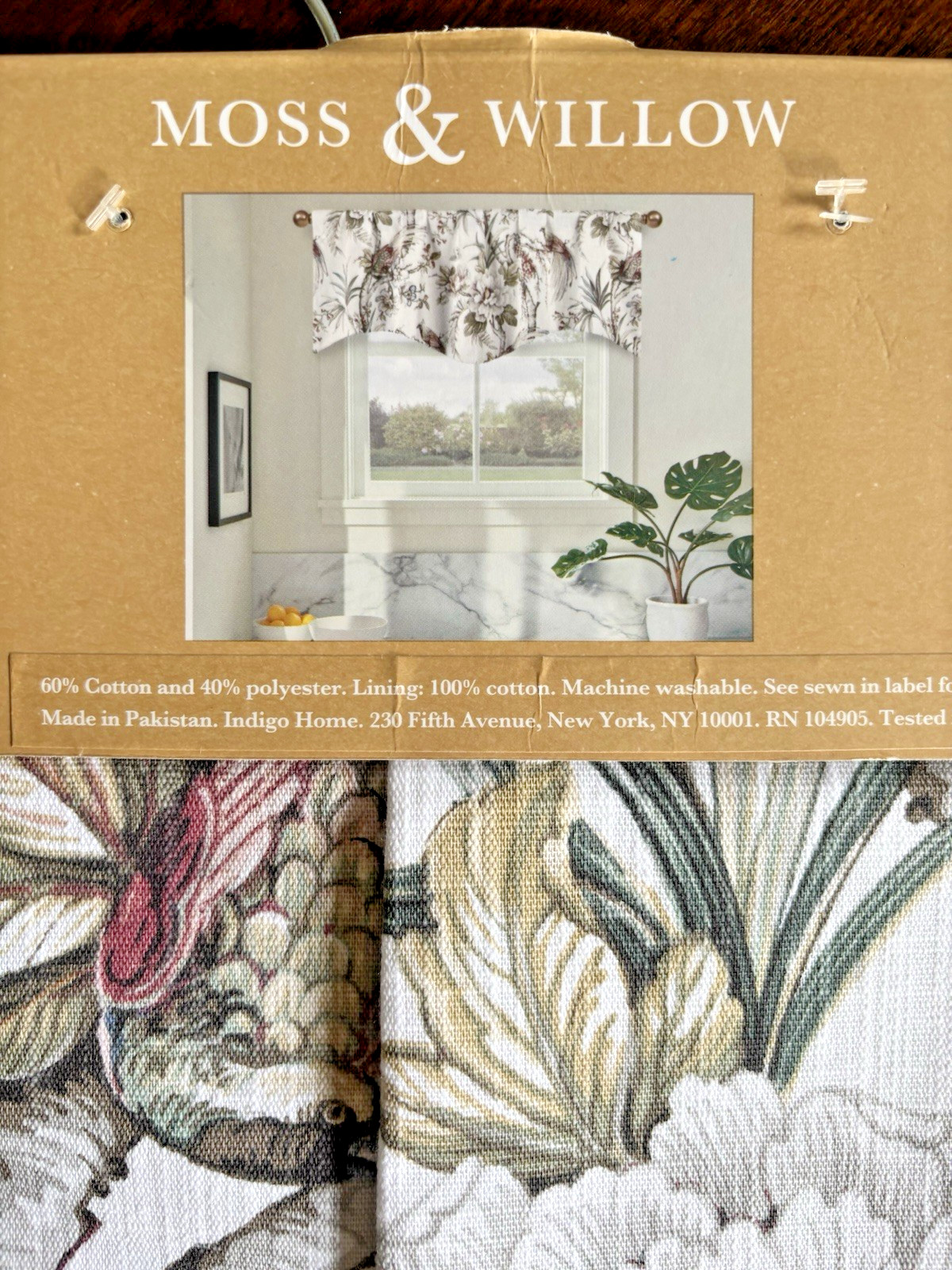 MOSS & WILLOW Window Valance Birds Garden Floral Botanical Lined 54″ x 18″