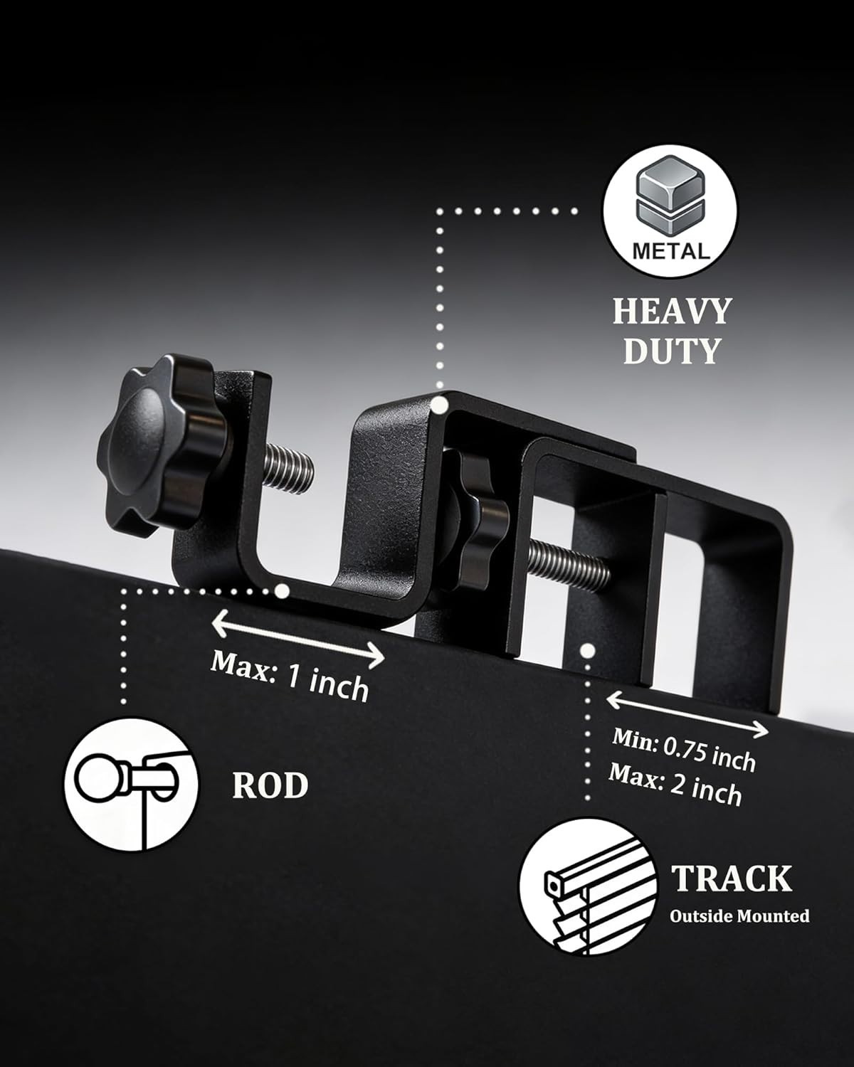 Black No-Drill Curtain Bracket Set for Outside-Mount Blinds, 3-Pack