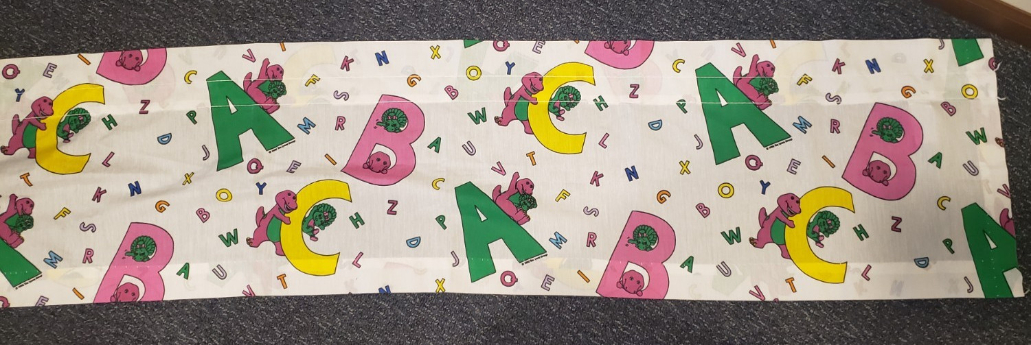 Vintage 1992 Barney Dinosaur Bed Sheets and 2 Curtains 1 Valances Rod Set