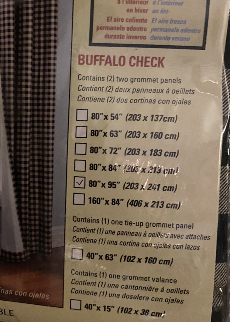 Thermalogic™ Black Buffalo Check Grommet-Top Curtain Pair 80″ X 95” NWT