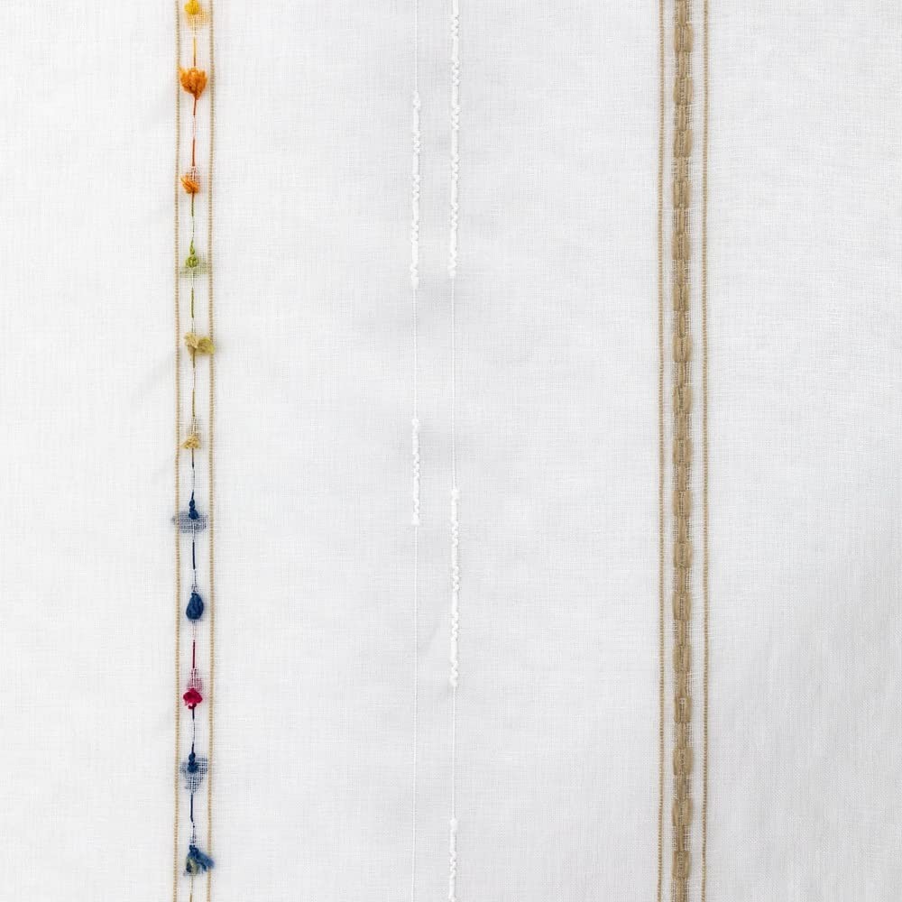 Faux Linen Stripe Pattern Sheer Curtains for Bedroom/Kids Embroidered Colorfu…