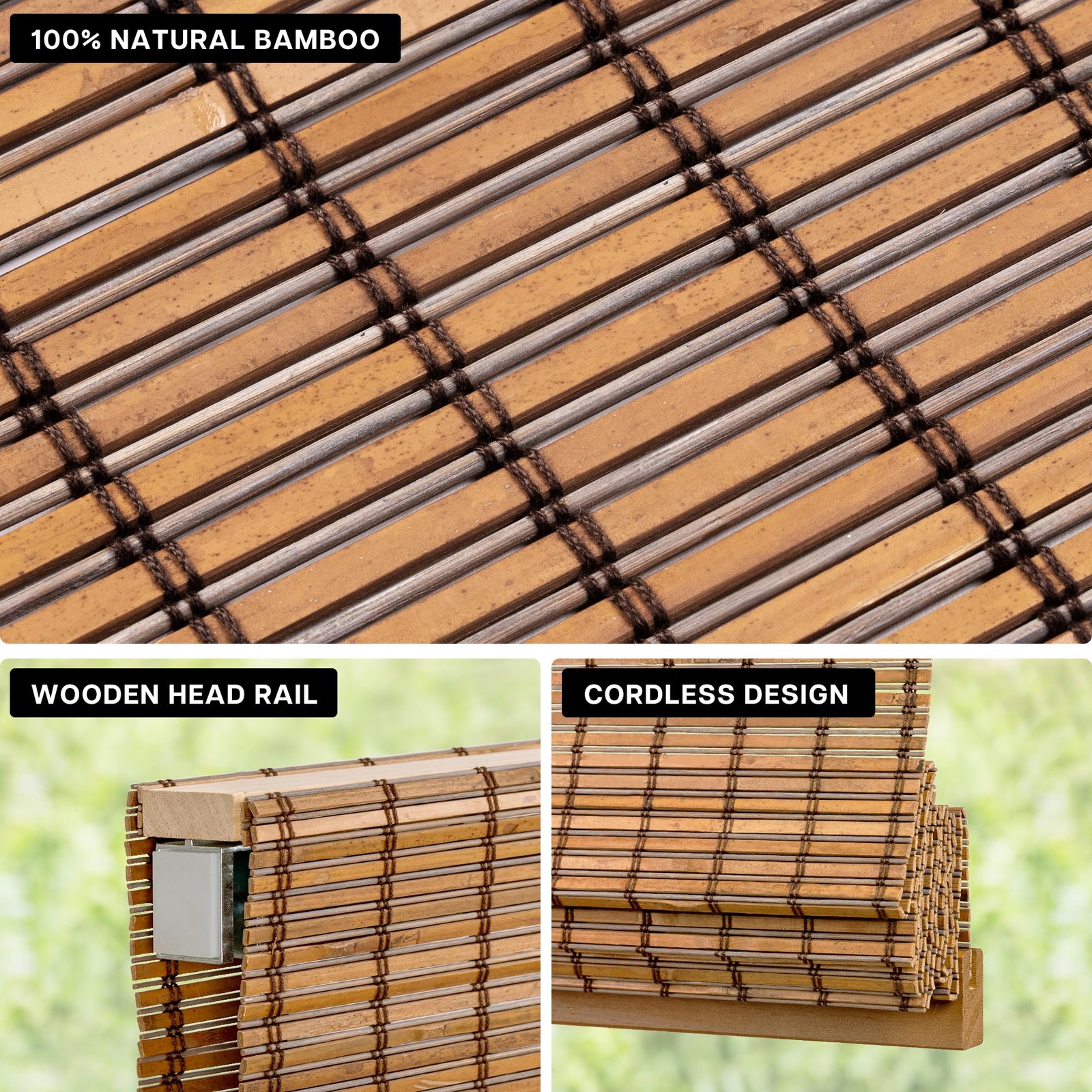 LazBlinds Roman Shades 39″W x 48″H Malay Umber Bamboo