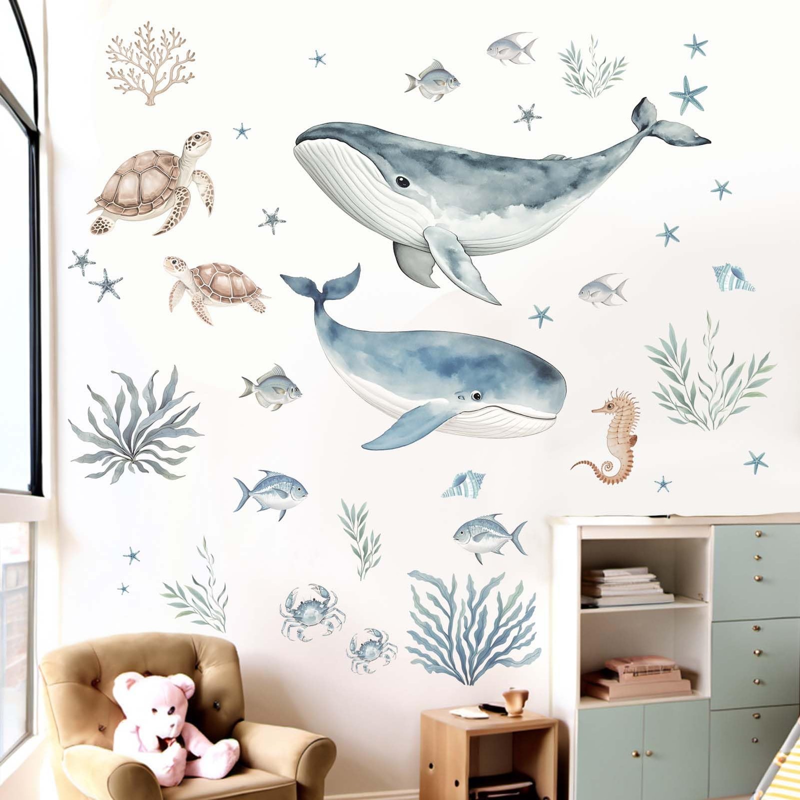 Whale Fish Wall Stickers for Kids: Peel and Stick Under The Sea