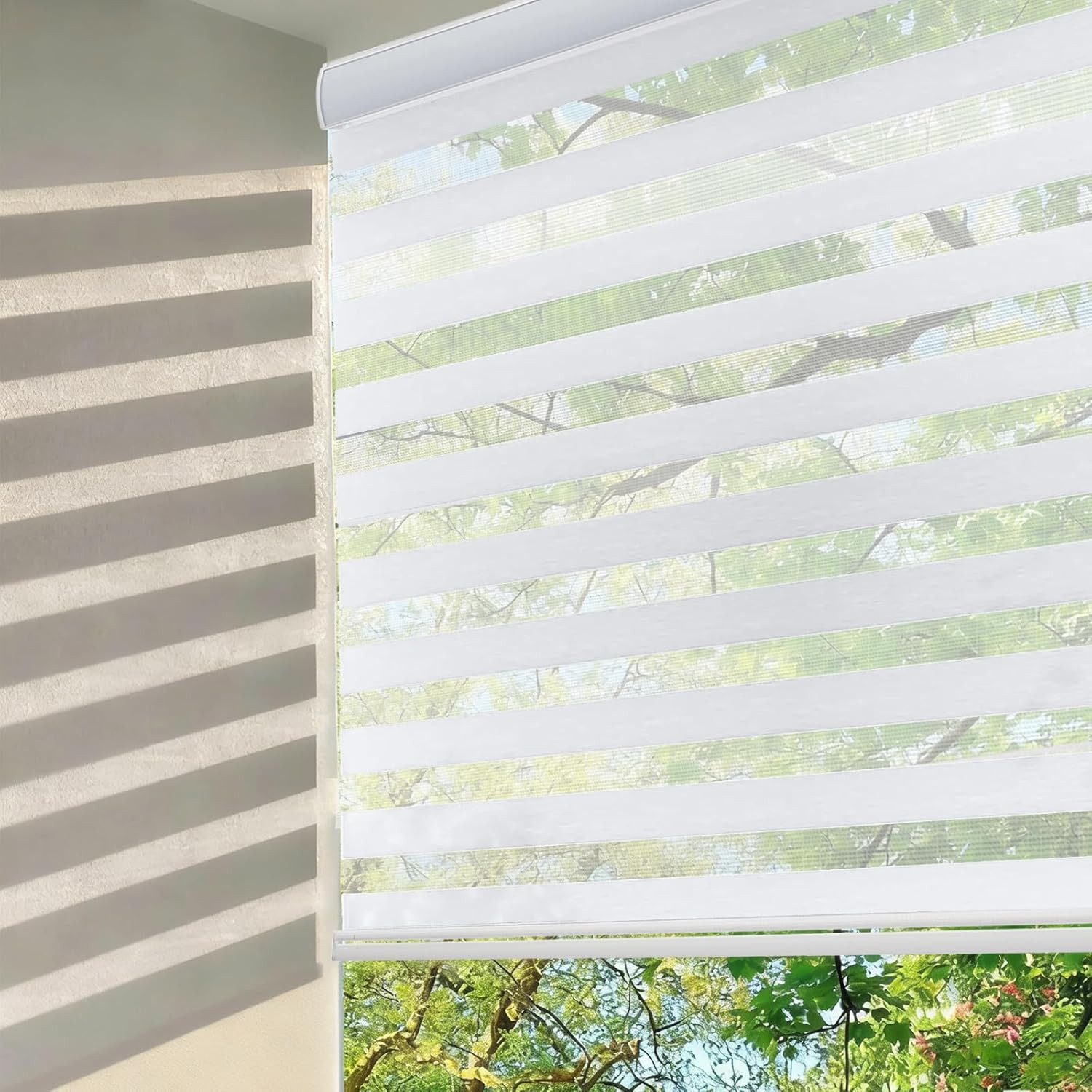 Cordless Zebra Blinds for Windows, Modern Dual Layer Zebra Blinds with Light Fil