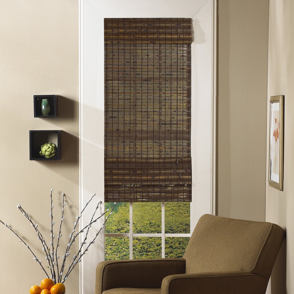NEW Lewis Hyman Jakarta Woven Wood Bamboo Roman Window Shade 35″W x 72″L Pecan
