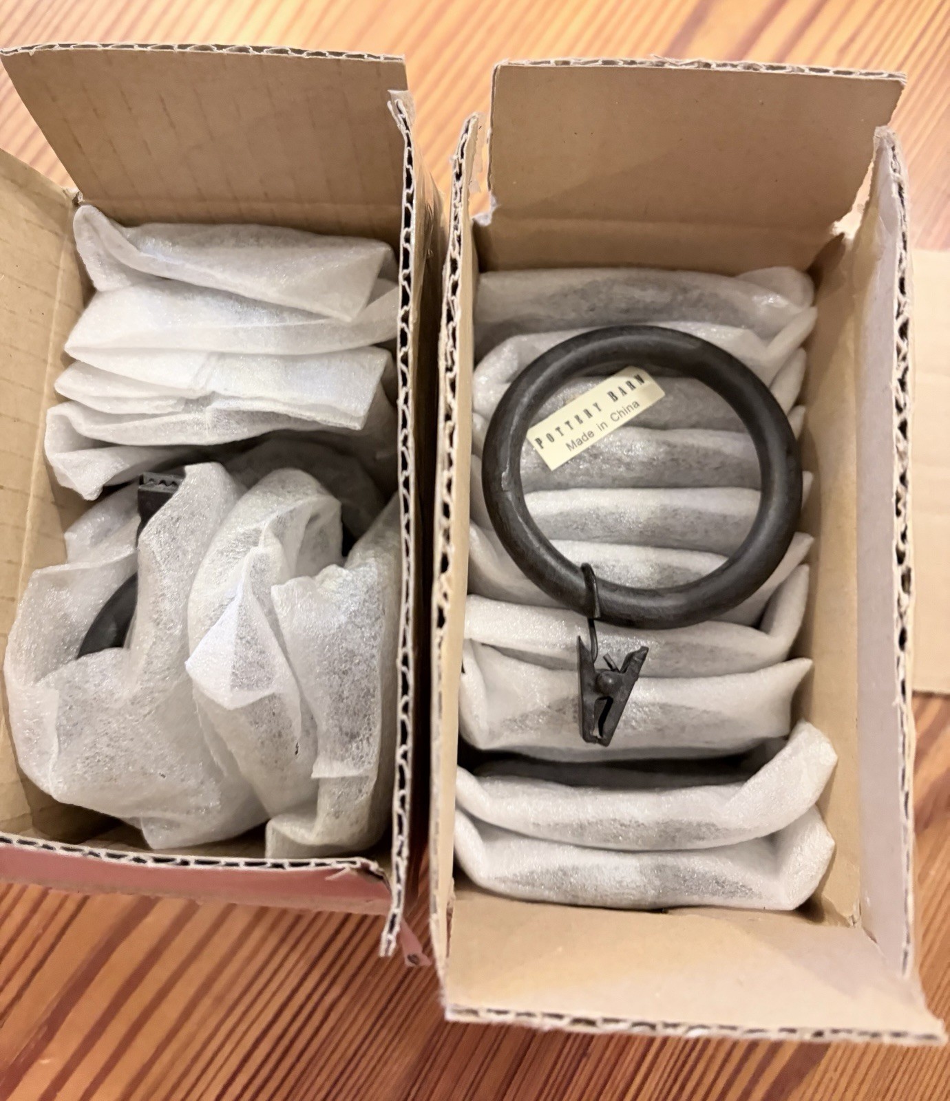 2 Sets Of 10 Pottery Barn Curtain Clip Rings Large Cast Iron Black 1.25” Rod NOS