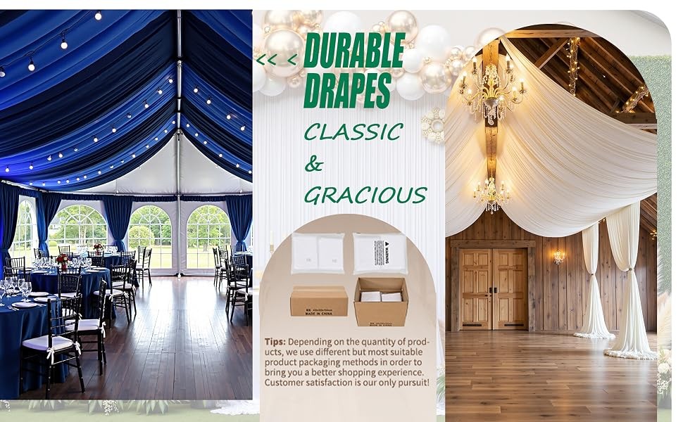 20ftx40ft Ivory Ceiling Curtain for Wedding Parties – 4 Panels Wrinkle-40 FT