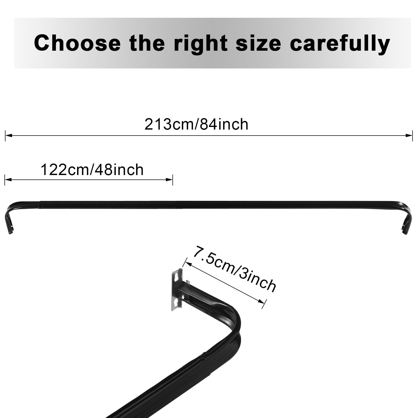 4 PCS Black Adjustable Tension Curtain Rods Door Kitchen Sash 48-84 Inch