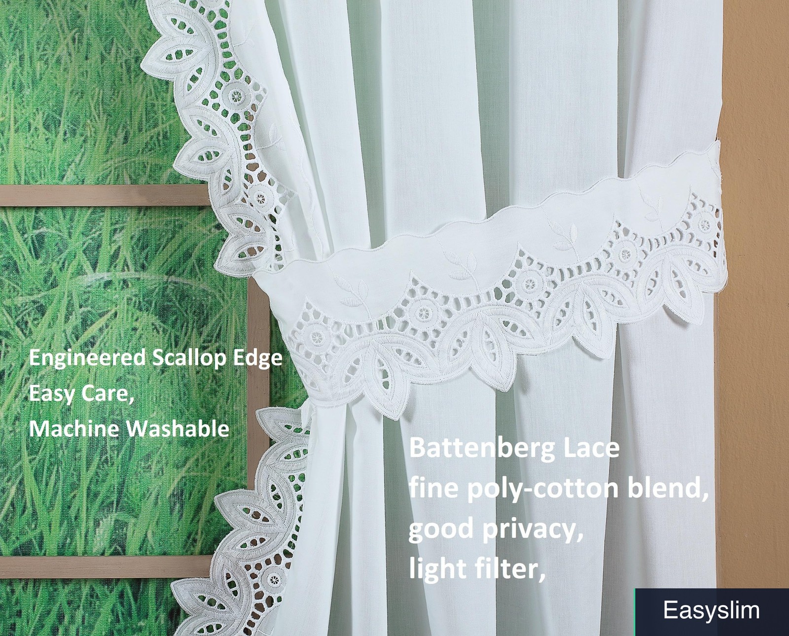 Curtain Panel Pair 80×84 Inch White Battenberg Eyelet 4 Piece Set