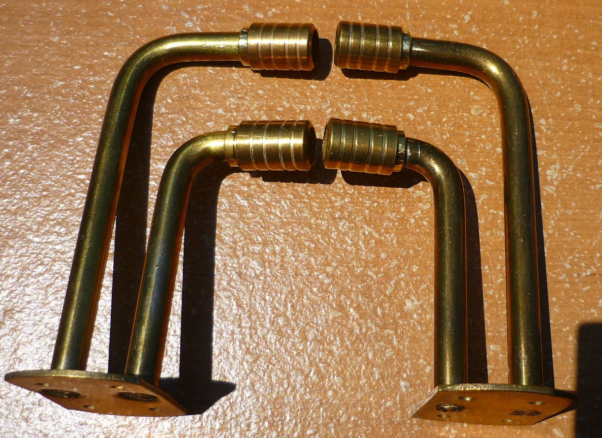 (2) Vintage Brass Finished 2-1/2″ + 3-3/4″ Double Goose Neck Cafe Rod Brackets