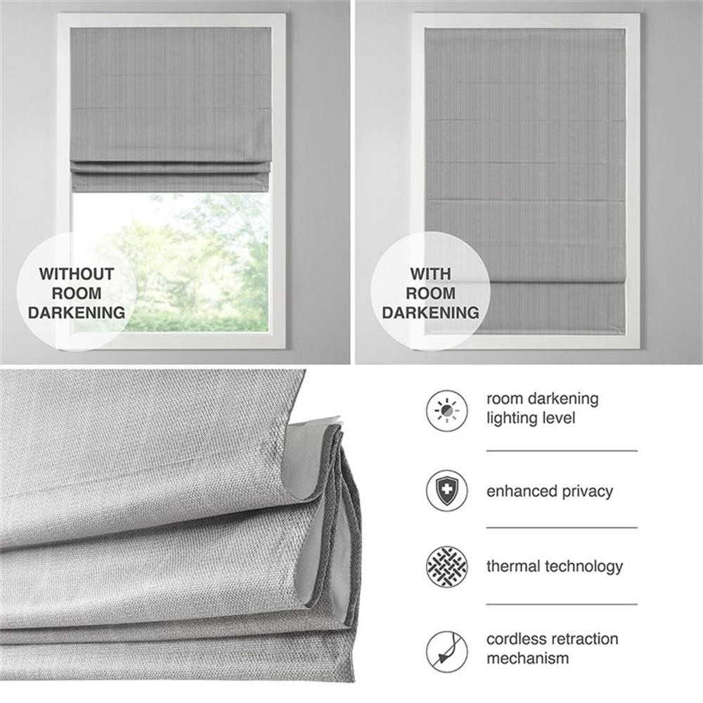Pemberly Row Basketweave Room Darkening Cordless Roman Shade in Blue 33×64″
