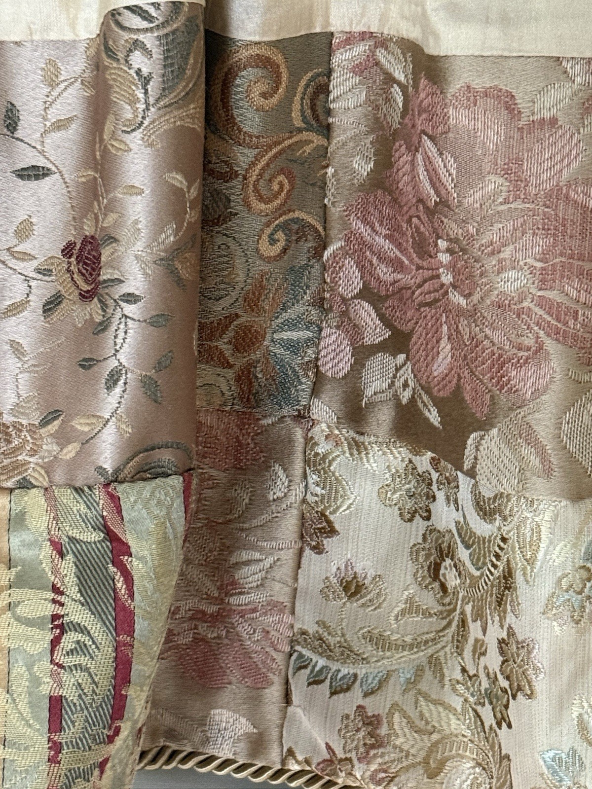 3 JC Penney Home Patchwork Valances Silky Brocade Floral Scrolls Piping Ea 20X83