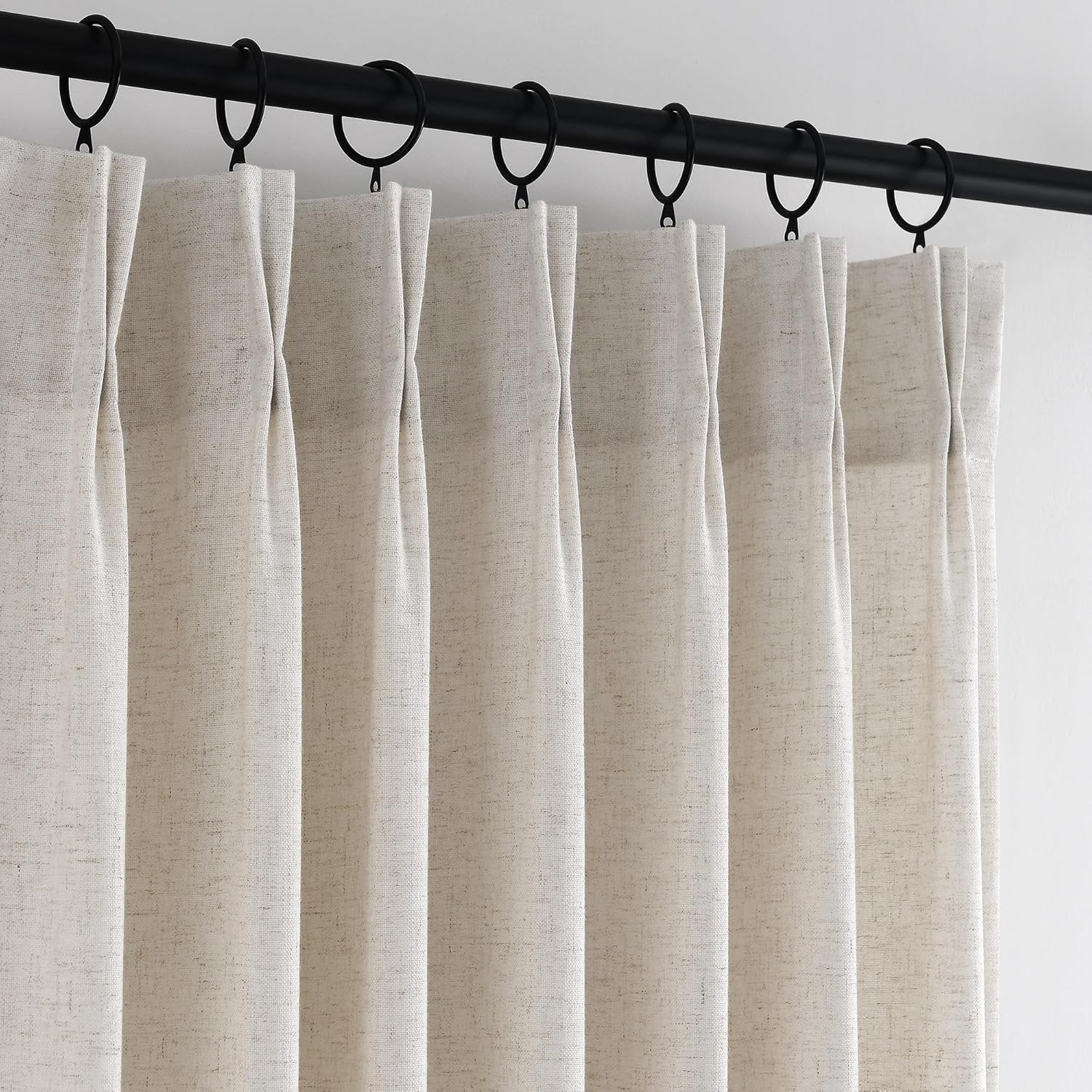 Luxury Beige Pinch Pleated Linen Curtains for Sliding Doors – 2 Panels Set