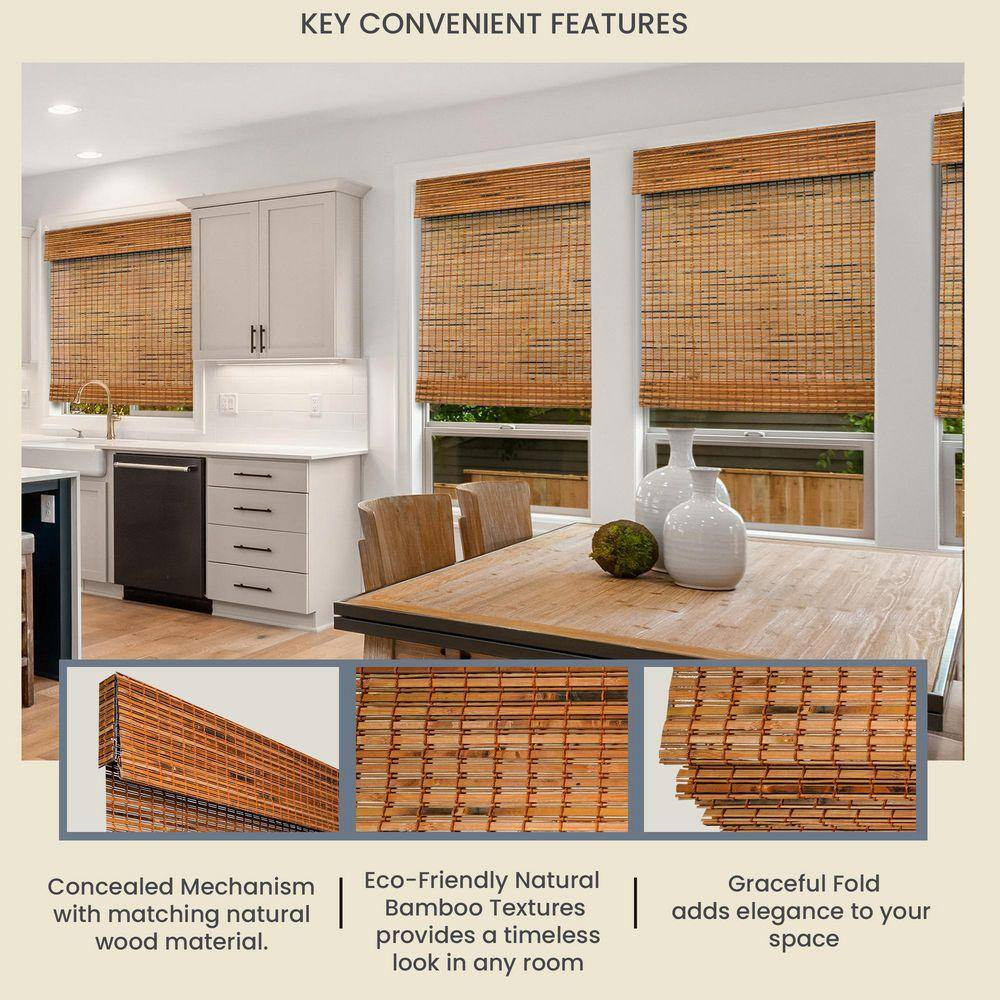 Natural Woven Light Filtering Cordless Bamboo Roman Shades for Windows, 21 In. W